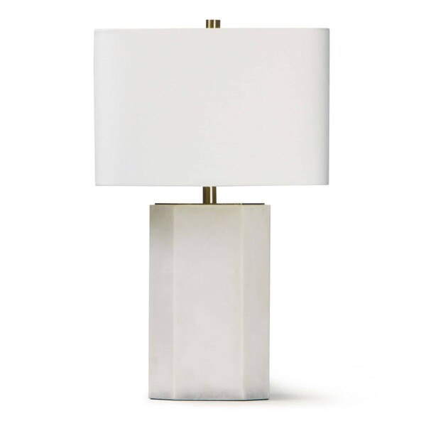 White alabaster lamp with natural brass finial and hardware